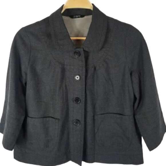 J. Crew Lightweight Wool Charcoal Cropped Jacket - Picture 1 of 6